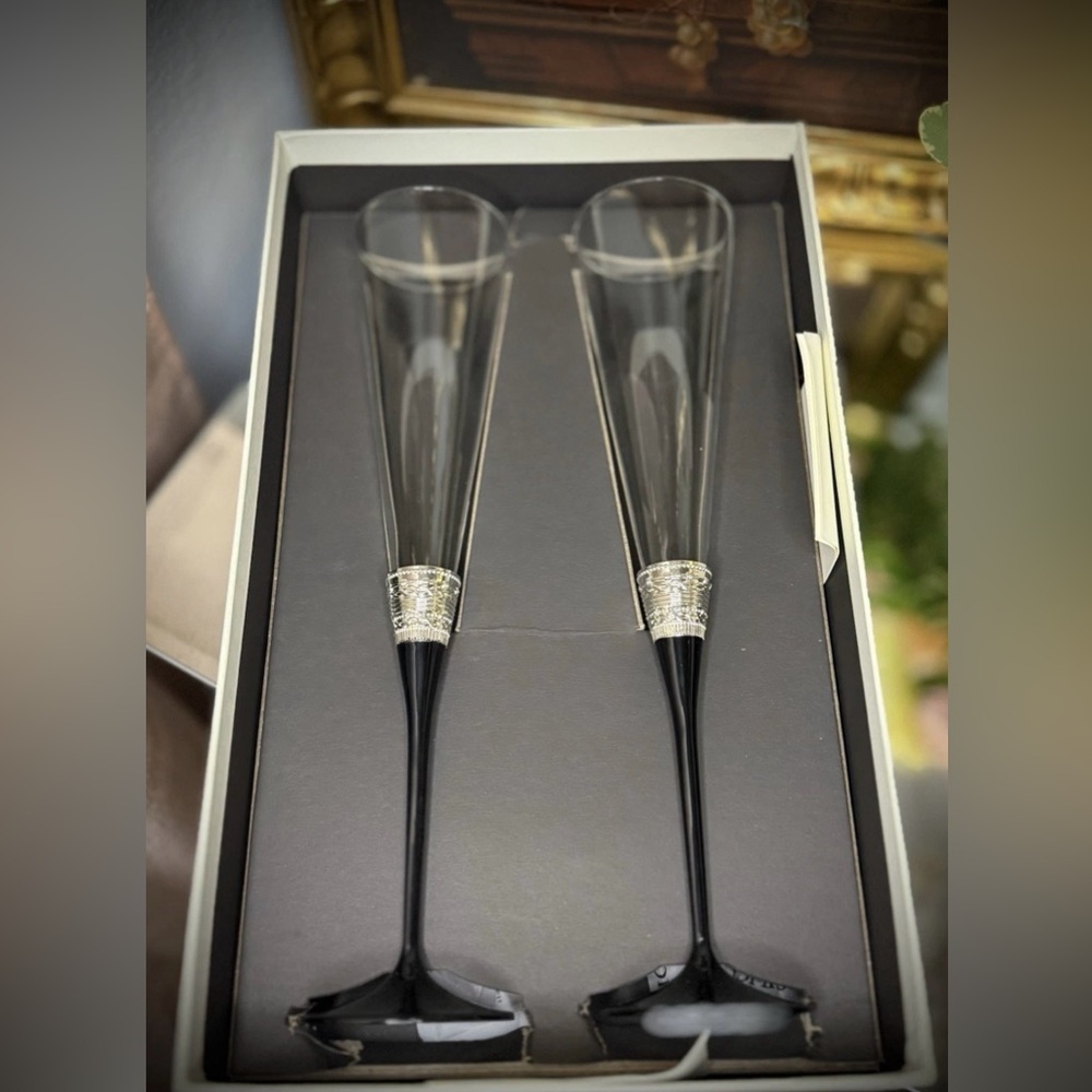 Vera Wang "With Love Noir" Crystal-Accented Black Stem Champagne
Flutes w/ Box